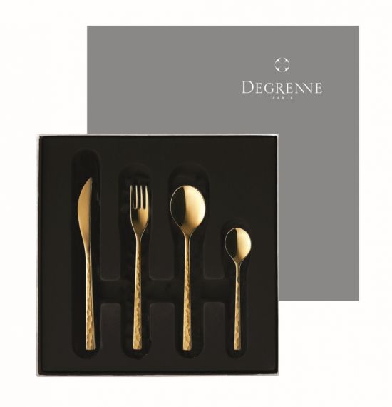 Набор столовых прибров 24 предмета, FUSE HAMMERED gold pvd, DEGRENNE, арт.237160