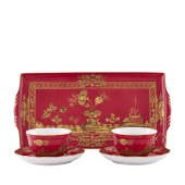 Набор из 2 -х чайных пар 220 мл.,  и  1 подноса, 17,7 см  х 33,3 см .,  ORIENTE ITALIANO RUBRUM, Ginori, 003RG00 FX2401LXGENG00132900