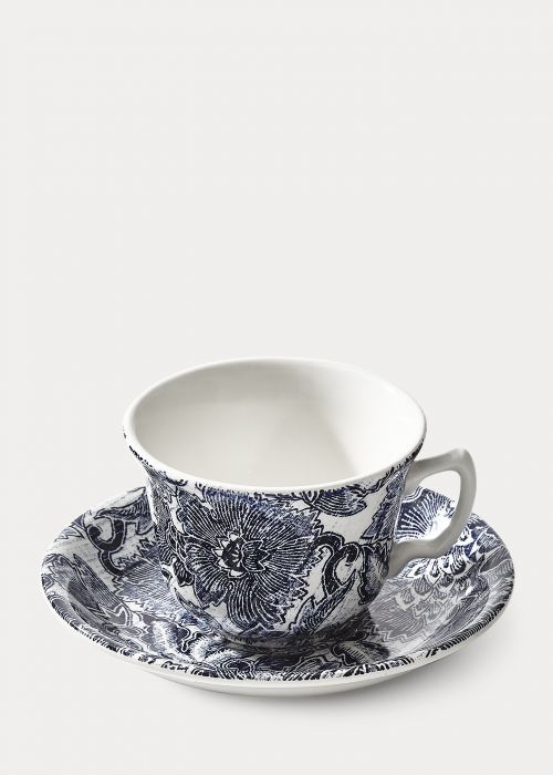 Чайная пара чашка + блюдце Faded Peony Indigo  Ralph Lauren Home Чайная пара чашка + блюдце Faded Peony Indigo  Ralph Lauren Home