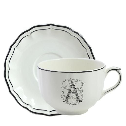 Чайная пара чашка + блюдце A FILET MANGANESE MONOGRAMME, 500 мл,- Д 18,5 см, GIEN